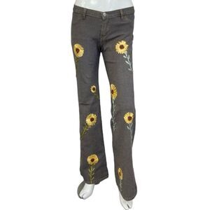 NEW VIEIRA By Andres Vieira Y2K Low Rise Bootcut Floral Embroidery Jeans Gray 26